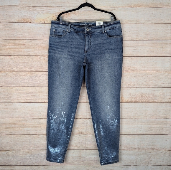 INC Women's Plus Size 18W Tummy Control Mid Rise Skinny Jeans Indigo Metallic - Picture 15 of 15